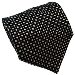 Pierre Cardin Black Silk Tie Metallic Silver Polka Dot Designer Necktie Formal